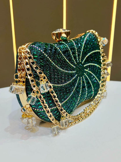 Chains Geometric Lock Rhine Stones Shiny Evening Bags & Clutches Mini Bags