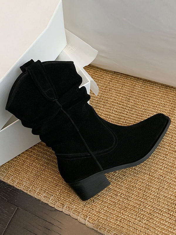 Pointed-Toe Split-Joint Boots Pumps