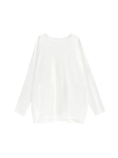 Batwing Sleeves Long Sleeves Solid Color Round-neck T-Shirts Tops