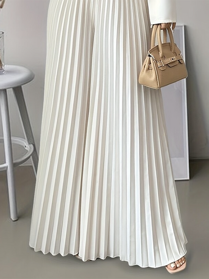 Loose Wide Leg Elasticity Pleated Solid Color Casual Pants Bottoms Trousers