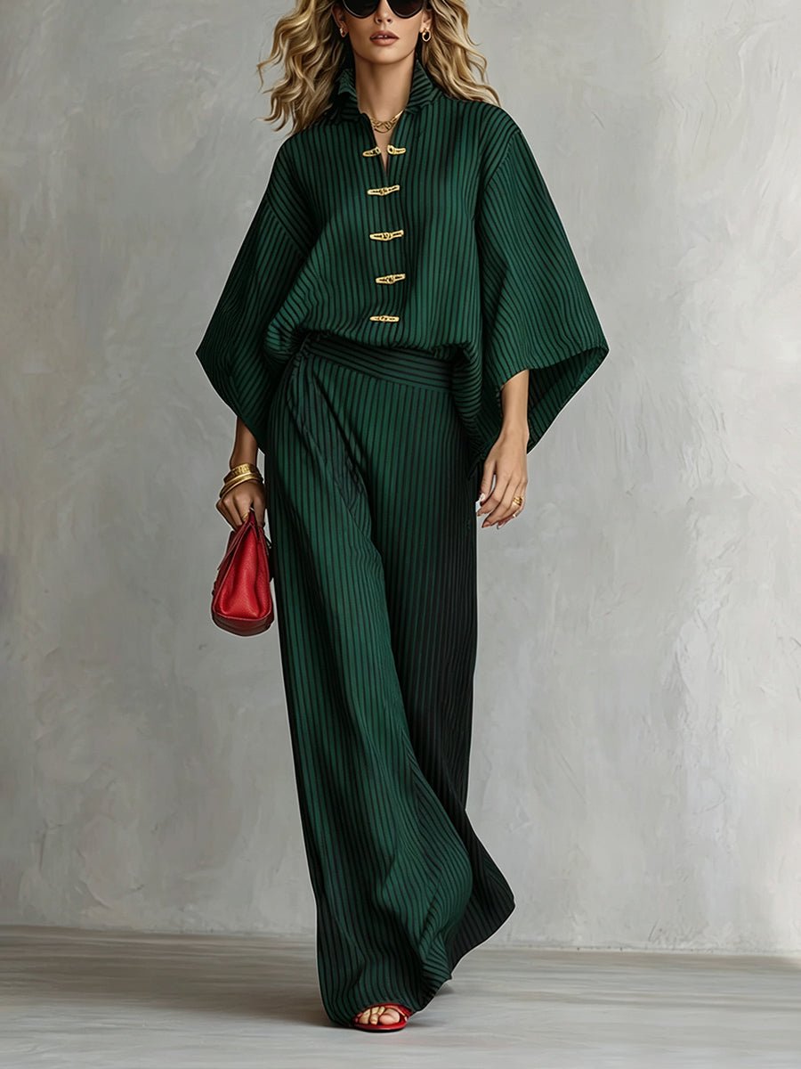 Striped Pockets Elasticity Contrast Color Wide Leg Loose Trousers Pants