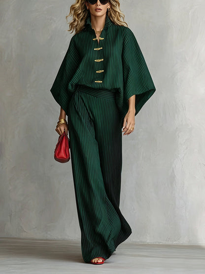 Striped Pockets Elasticity Contrast Color Wide Leg Loose Trousers Pants