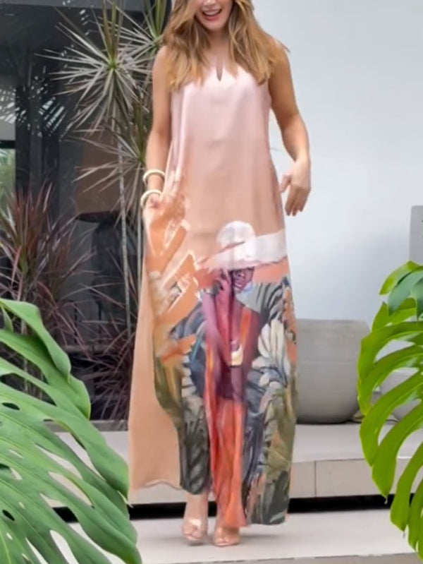 Loose Sleeveless Figure Pockets V-Neck Maxi Dresses