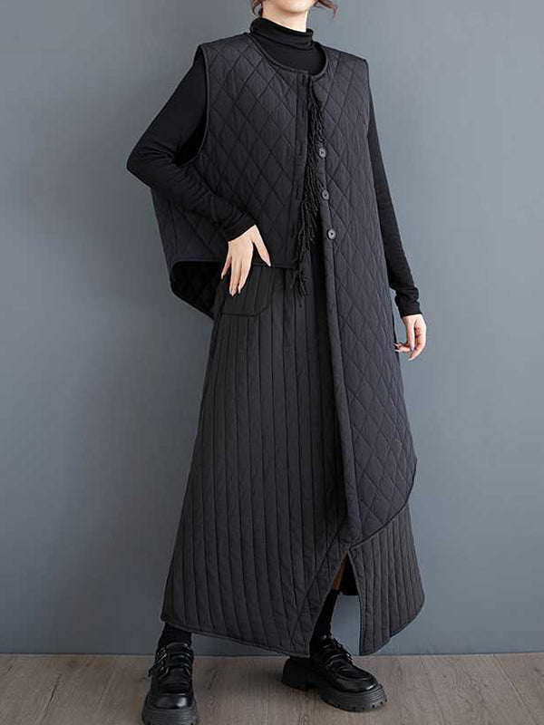 High Waisted Loose Asymmetric Elasticity Pockets Quilted Solid Color Skirts Bottoms