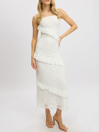 A-Line Bodycon Ruffled Solid Color Split-Joint Tube Midi Dresses