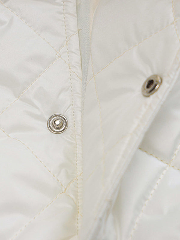 Long Sleeves Loose Contrast Color Embroidered Split-Joint Stand Collar Padded Coat