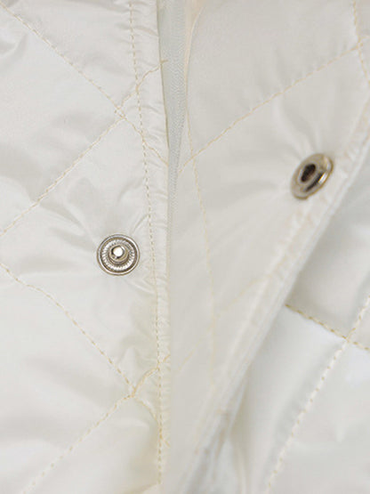 Long Sleeves Loose Contrast Color Embroidered Split-Joint Stand Collar Padded Coat