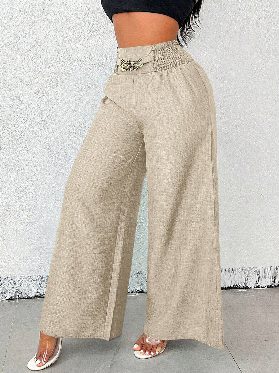 High Waisted Loose Elasticity Solid Color Pants Trousers
