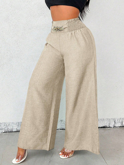 High Waisted Loose Elasticity Solid Color Pants Trousers