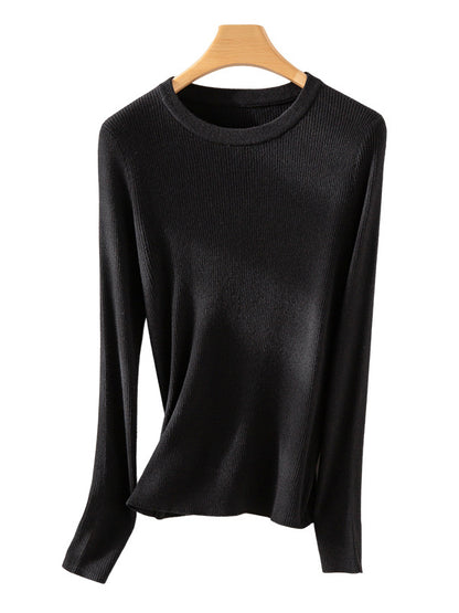 Long Sleeves Skinny Solid Color Round-Neck Knitwear Pullovers Sweater Tops