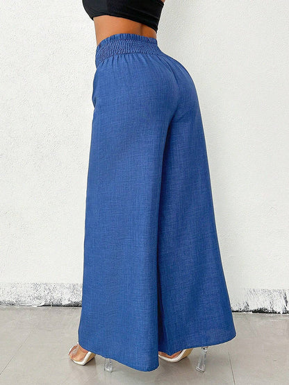 High Waisted Loose Elasticity Solid Color Pants Trousers