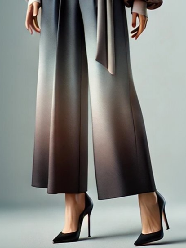 Loose Wide Leg Gradient Tied Waist Casual Pants Bottoms Trousers