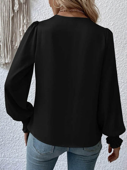 Long Sleeves Loose Elasticity Solid Color V-Neck Blouses&Shirts Tops