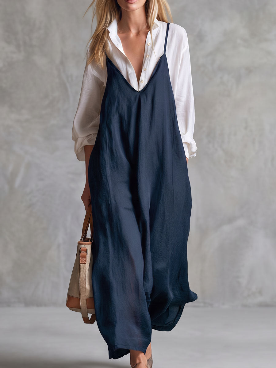 Solid Color Pockets Wide Leg Sleeveless Spaghetti-Neck Jumpsuits