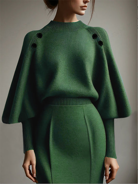 Long Sleeves Loose Buttoned Solid Color Mock Neck Pullovers Sweater Tops