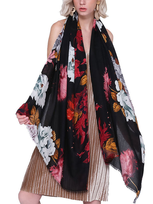 Floral Printed Fringed Shawl&Scarf