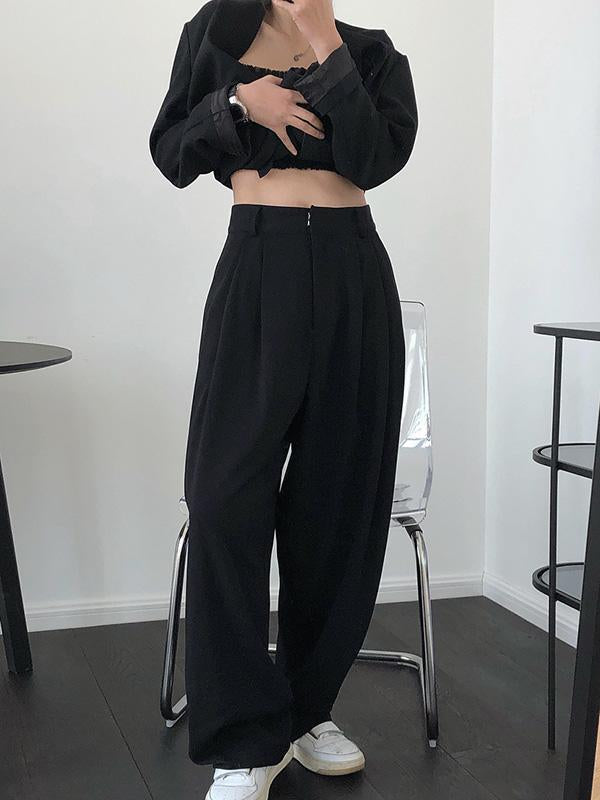 Solid Color Loose Empire Wide Leg Pants