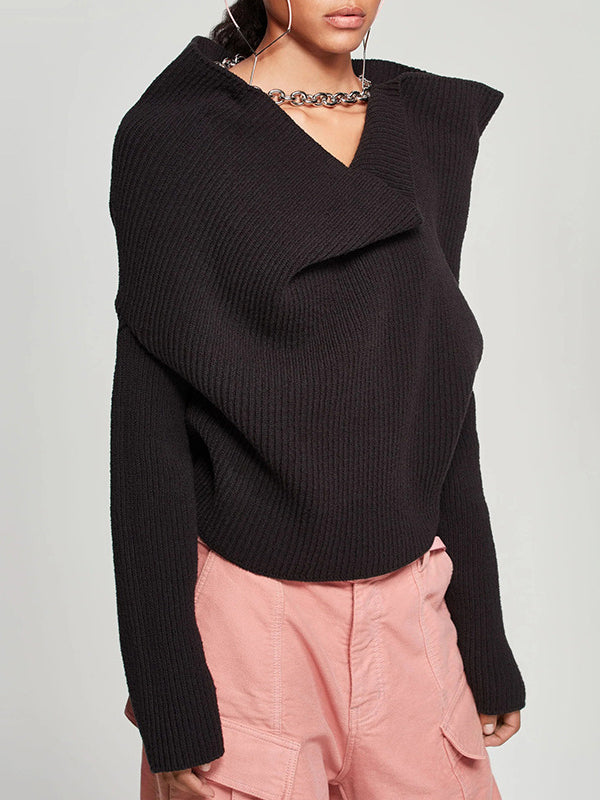 Long Sleeves Loose Chains Heaps Collar Knitwear Pullovers Sweater Tops