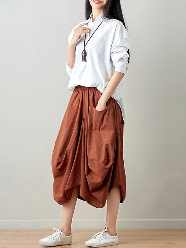 Artistic Retro Ramie Cotton 6 Colors Loose Irregular Elasticity Skirt