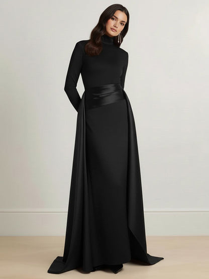 Bodycon Elasticated Waist Asymmetric Solid Color Split-Joint High Neck Maxi Dresses