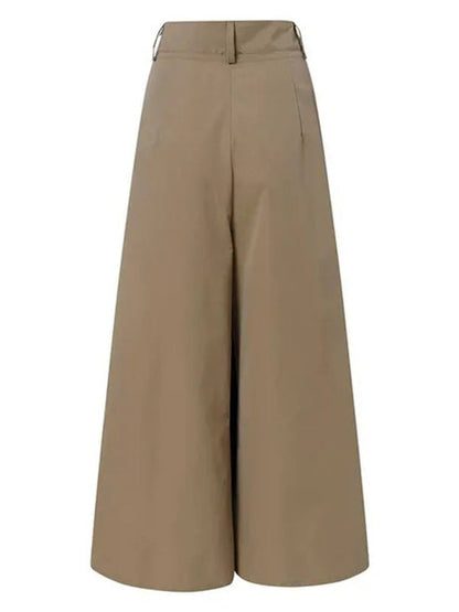High Waisted Loose Pleated Solid Color Split-Joint Pants Trousers