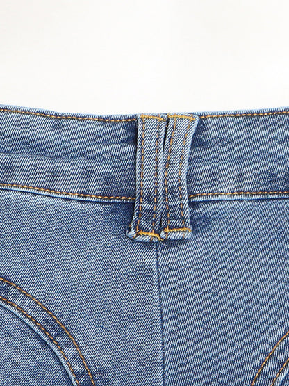 High Waisted Gauze Split-Joint Split-Side Jean Pants Bottoms