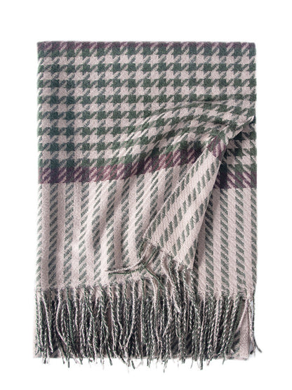 Houndstooth Plaid Tasseled Shawl&Scarf