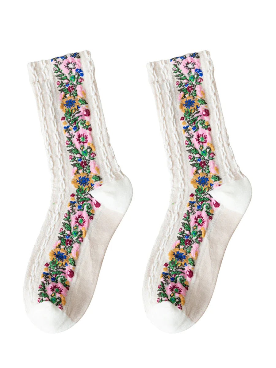Retro Floral Jacquard Socks