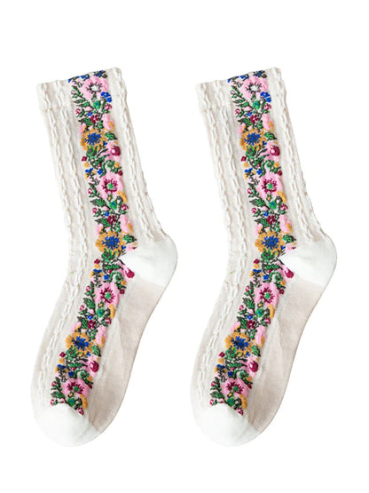 Retro Floral Jacquard Socks
