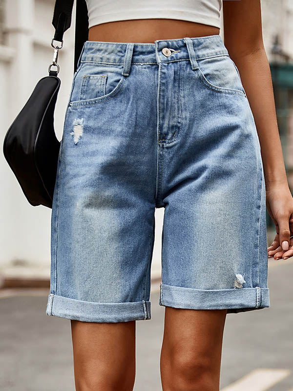 High Waisted Loose Buttoned Pockets Jean Pants Bottoms Shorts Bottoms