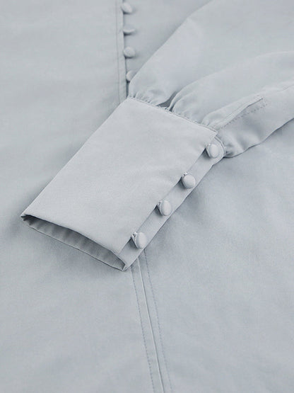 Long Sleeves Loose Solid Color Split-Joint High-Neck Blouses