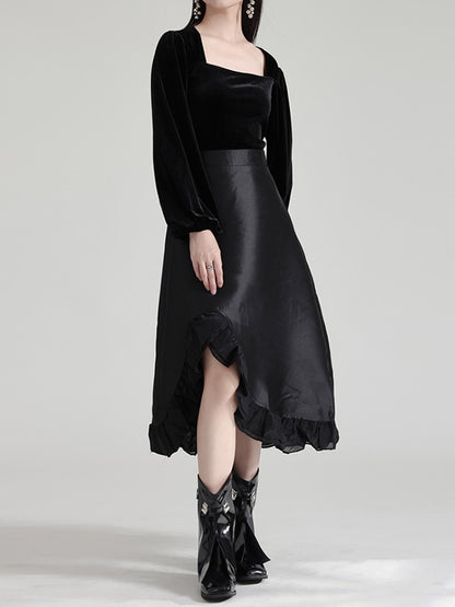High Waisted Asymmetric Ruffled Solid Color Split-Joint Skirts Bottoms