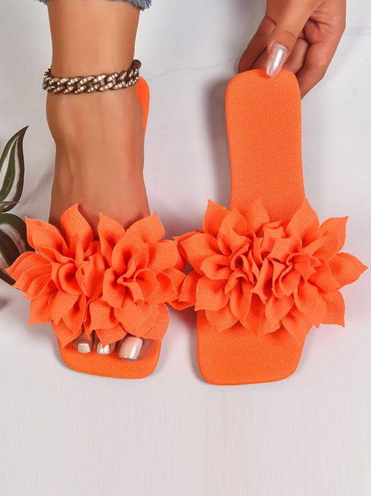 Flower Shape Open Toe Square-Toe Slippers