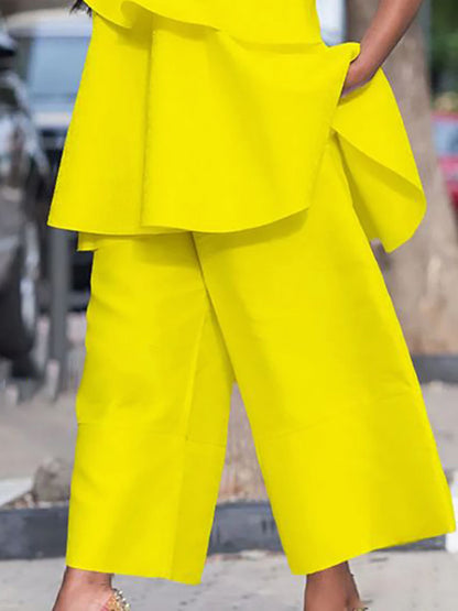 High Waisted Loose Pockets Solid Color Pants Trousers