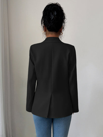Long Sleeves Loose Buttoned Pockets Solid Color Notched Collar Blazer Outerwear
