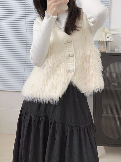 Loose Sleeveless Buttoned Solid Color Split-Joint V-Neck Vest Outerwear