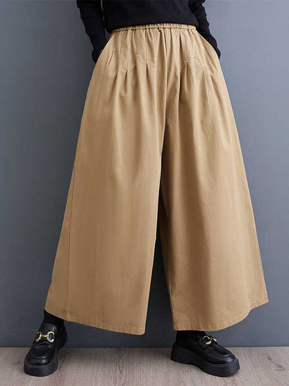 Loose Wide Leg Elasticity Embroidered Pleated Ninth Pants Trousers
