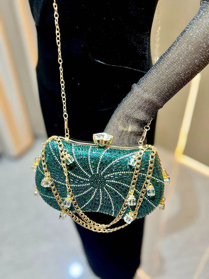 Chains Geometric Lock Rhine Stones Shiny Evening Bags & Clutches Mini Bags