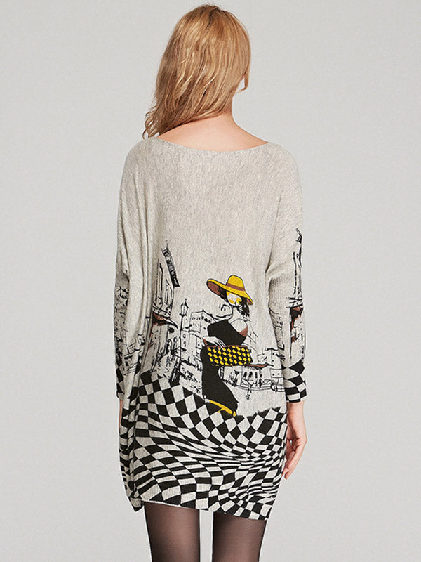 Vintage Loose Printed Split-Joint Sweater