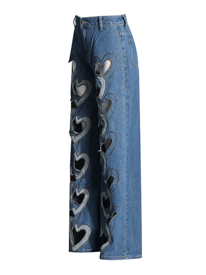 High Waisted Wide Leg Hollow Jean Pants Bottoms