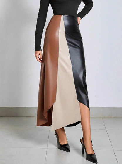 Irregularity Skinny Asymmetric Contrast Color Split-Joint Split-Side Skirts Bottoms