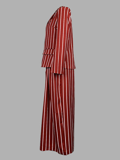 Long Sleeves Loose Striped Notched Collar Blazer Outerwear
