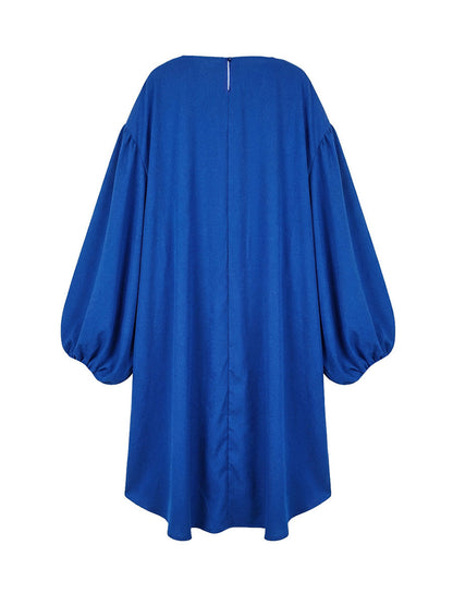Batwing Sleeves High-Low Pleated Solid Color Split-Joint Round-Neck Midi Dresses