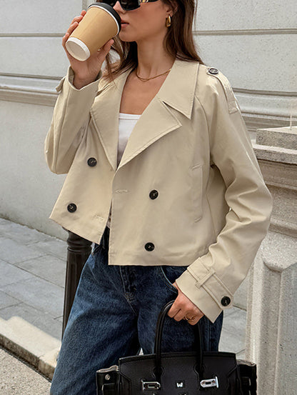 Long Sleeves Buttoned Solid Color Split-Joint Notched Collar Jackets&Coats Outerwear