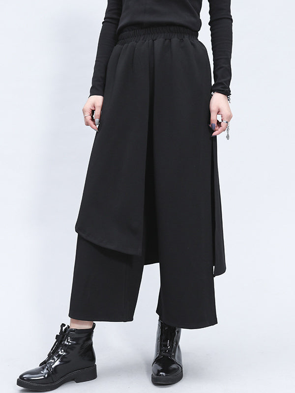 Irregularity Elastic Waist Wide Leg Solid Color Pants