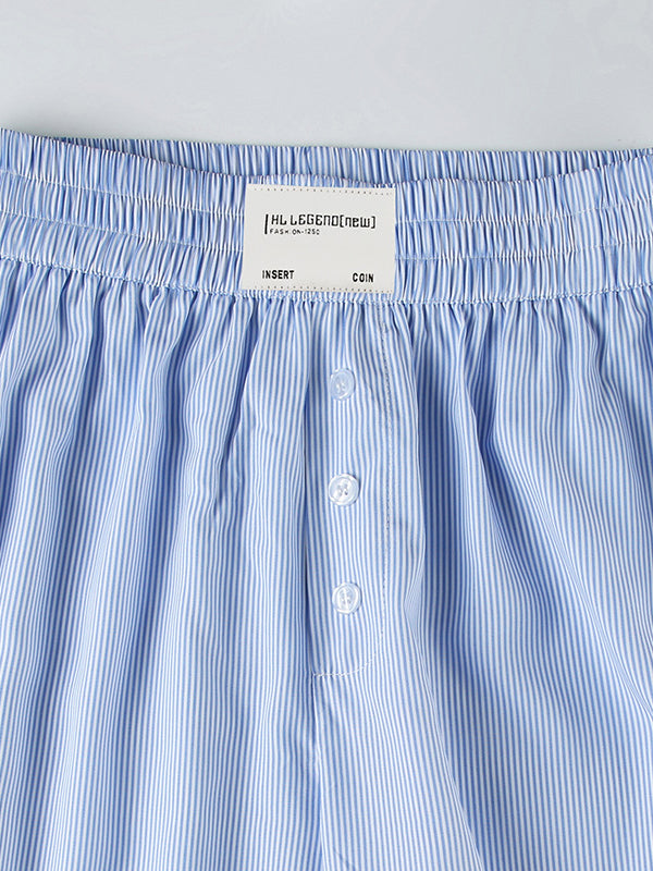 High Waisted Loose Elasticity Split-Joint Striped Pants Trousers