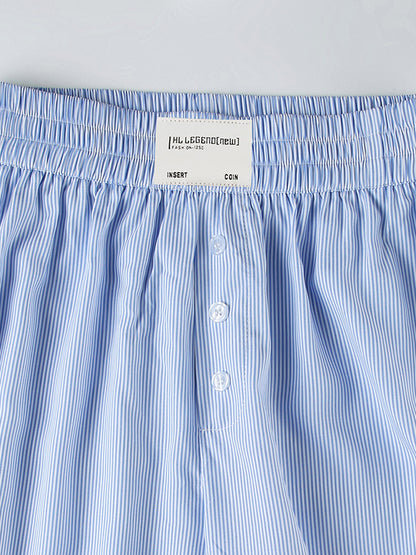 High Waisted Loose Elasticity Split-Joint Striped Pants Trousers
