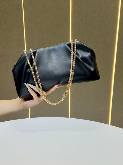 Chains Pleated Solid Color Zipper Evening Bags & Clutches Shoulder Bags