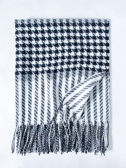 Houndstooth Plaid Tasseled Shawl&Scarf
