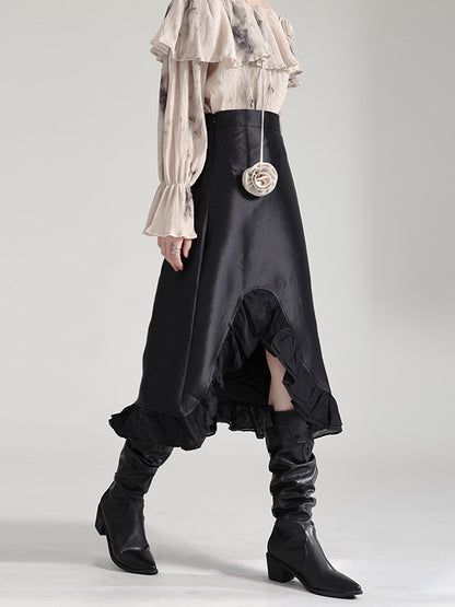 High Waisted Asymmetric Ruffled Solid Color Split-Joint Skirts Bottoms